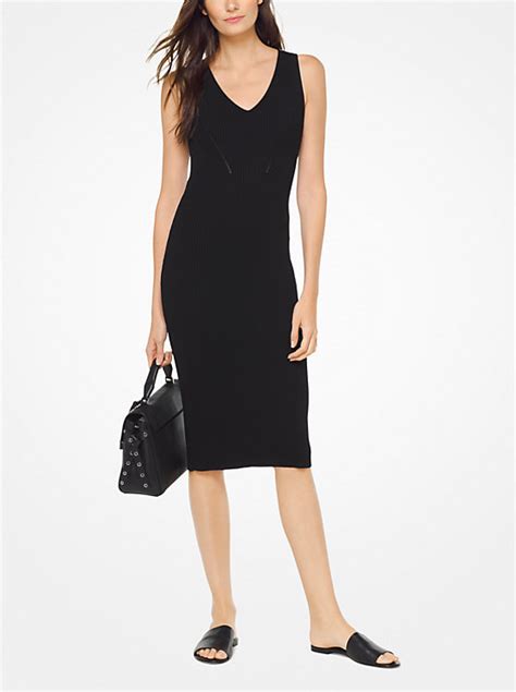 ribbed v neck sweater dress michael kors|V.